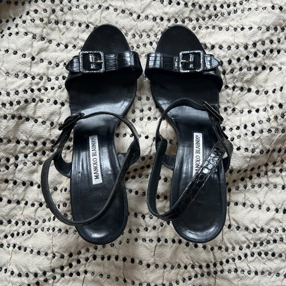 Manolo Blahnik Black Buckled Sandal Size 40 - Picture 2 of 5